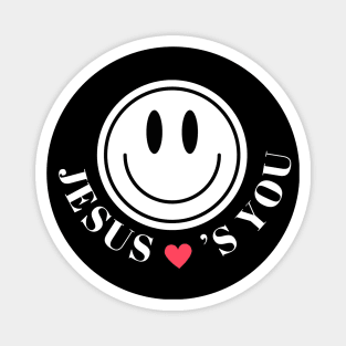 Retro Jesus Loves Happy Face Magnet